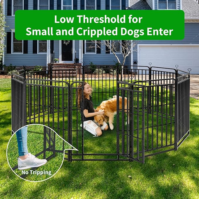 Heavy Duty Dog Playpen: 12 Steel Panels 47" Height, Square Steel Pipe with Reinforced Crossbars, 27FT 57 Sq.ft Portable Fence for Yard RV Camping, Snowy Black
