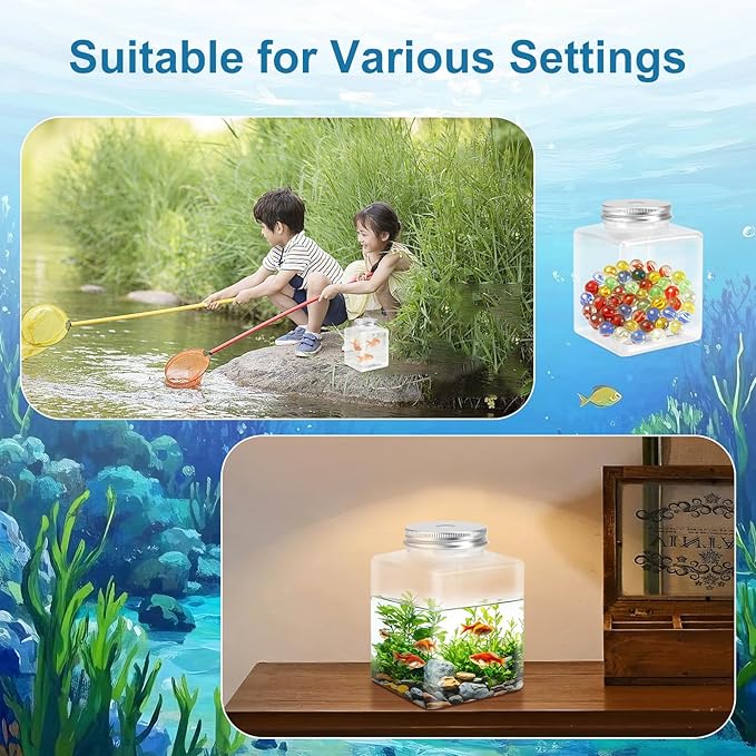 20 Pcs Plastic Fish Bowl with Lids, 17 oz Small Gold Fish Tank, Fishbowl for Drinks, Candy, Carnival Games, Halloween, Table Centerpieces, Party Decorations, Favors