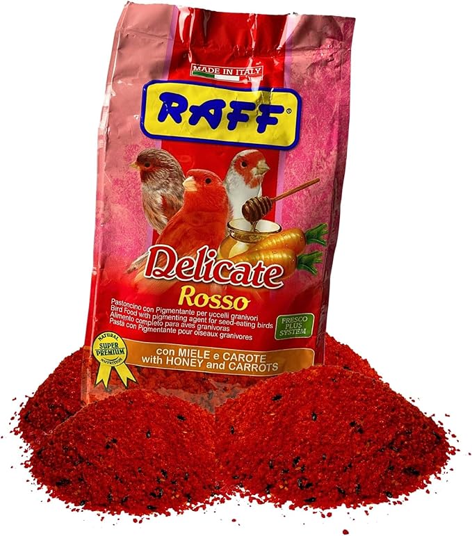 Raff Delicate Rosso 500g – Red Canary Food Enriched with Honey and Carrots – Specialized Red Factor Formula for Seed-Eating Birds Seeking Vibrant Plumage and Optimal Health