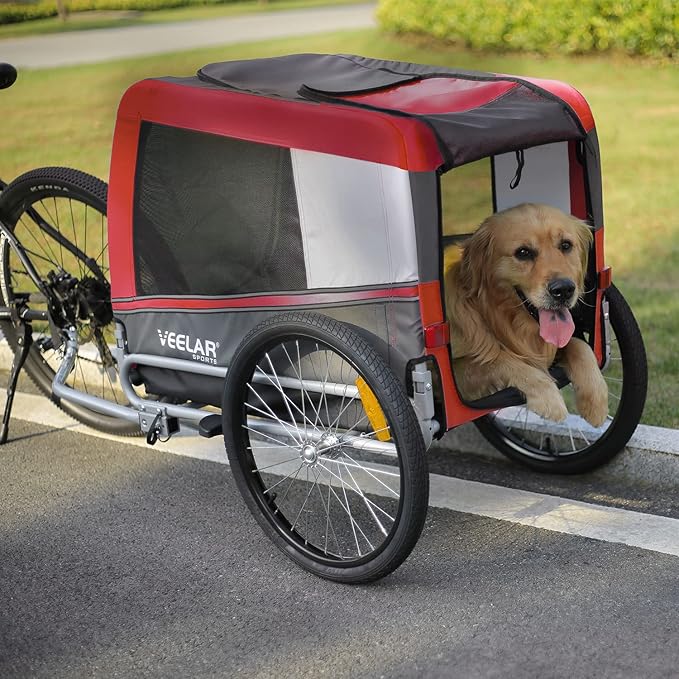 Tiggo Veelar Sports Pets Large Dog Bike Trailer & Stroller for Medium,Large Dog or Multiple Small Dogs, Pet Stroller for Dogs Up to 78 lbs, Parking Brakes, Low Center of Gravity