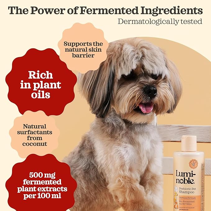 Prebiotic Hypoallergenic Sensitive Dog Shampoo – Oatmeal & Vanilla Scent Formula, Sensitive Skin | Vegan, Paraben-Free, Moisturizing & Deodorizing, Pet Shampoo | Safe for Dogs & Cats – 16 fl oz