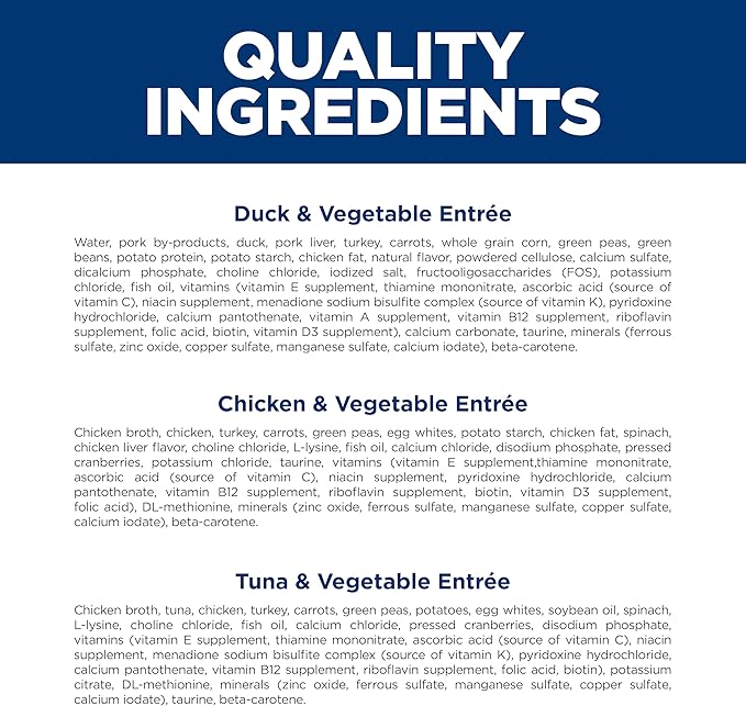 Hill's Science Diet Adult 1-6 Sensitive Stomach & Sensitive Skin Wet Cat Food, Variety Pack: Chicken, Tuna, & Duck, 2.9 oz. Cans, 12-Pack