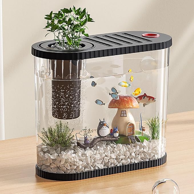 Fish-Tank-Night-Light, Small Aquarium Starter Kits,Desktop Aquarium Starter Kit & LED Lamp, Decorations & Whisper Filters Water Pump