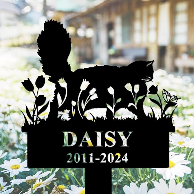 Custom Metal Cat Memorial Stake Grave Marker Outdoor Personalized Cat Grave Marker Custom Cat Memorial Plaque Cat Tombstone Marker Customized Cat Loss Gift