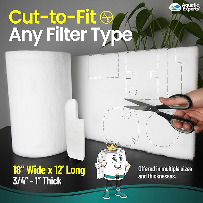 Aquatic Experts Aquarium Filter Floss for Fish Tank Filters - FilterFirst Aquarium Filter Pad - Media Roll for Crystal Clear Water, 3/4" - 1" Thick (18 Inch Wide, 12 Feet Long)