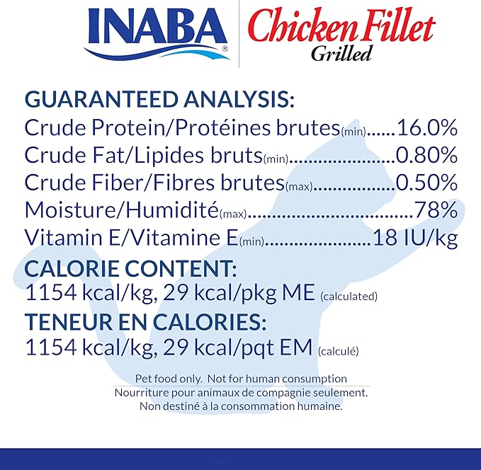 INABA Premium Hand-Cut Grilled Chicken Fillet Cat Treats/Topper with Vitamin E and Green Tea Extract, 0.9 Ounces Each, Pack of 6, Crab Broth