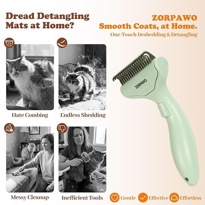 Dog Deshedding Brush & Dematting Comb for Cats - Removes Mats, Tangles & Loose Hair Painlessly, Professional Undercoat Rake for Long Haired Pets(Green)