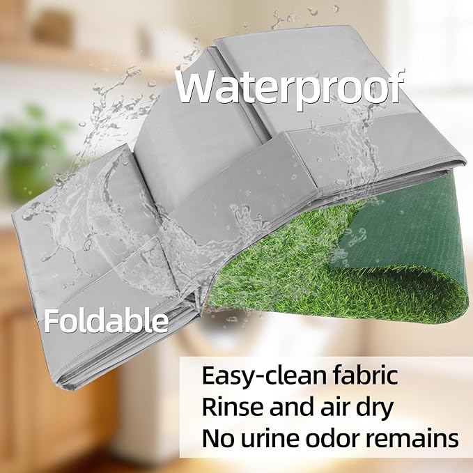 High Walls Dog Pee Pad Holder with Artificial Grass, 32.3"x22"x15.7" Foldable No-Splash No Assembly Indoor Dog Litter Box for Small/Medium Dogs Puppy Potty Training (Gray1)