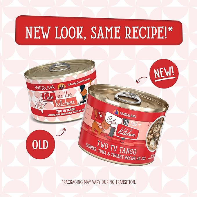 Weruva Cats in The Kitchen, Two Tu Tango with Sardine, Tuna & Turkey Au Jus Cat Food, 6oz Can (Pack of 24)