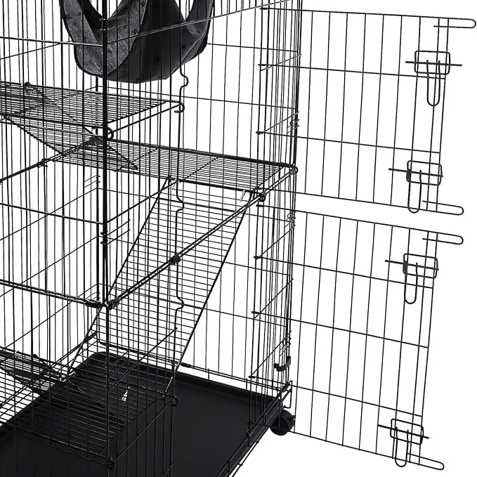 Homey Pet 51 Inch Cat Cages Indoor, Large 4-Tier Cat Crates for Indoor Cats, Collapsible Metal Wire Cat Enclosures Big Kennel for Adult Cats Kitten Kitty with Hammock, Ladders, 360° Wheels