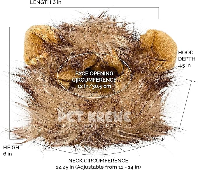 Pet Krewe Lion Mane Halloween Costume for Large and Small Dogs - Ideal for Halloween, Birthday, Cosplay, Outfits, Pet Clothes (Cat Small)