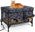 Indestructible Heated Cat House for Outside Winter, 100% Waterproof, Safe Escape Door, Insulated Outdoor Cat Shelter with Heater for Feral Barn Cat Kitty (Black Camouflage, 27"x17"x18")