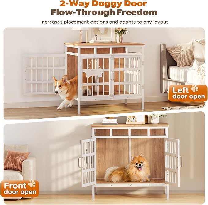 29 Inch Dog Crate Furniture, Heavy Duty Dog Kennel for Small or Medium Dogs, Double Doors Indoor Decor Pet House Cage, Anti Escape Wooden Dog Cage with Name Tag End Table, TV Stand, Beige