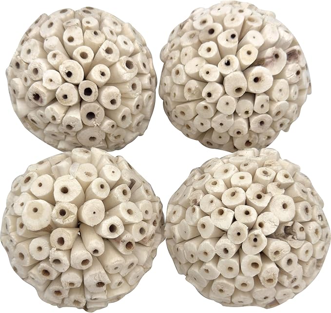 9501 Pk4 Huge Sola Balls Large 4 Inch Handmade Wood Balls - Natural Bird Toy for Cage - Soft Shreddable Chewing Foot Toys for Medium & Large Birds - Macaw, African Grey & Parrot - Foraging Accessory