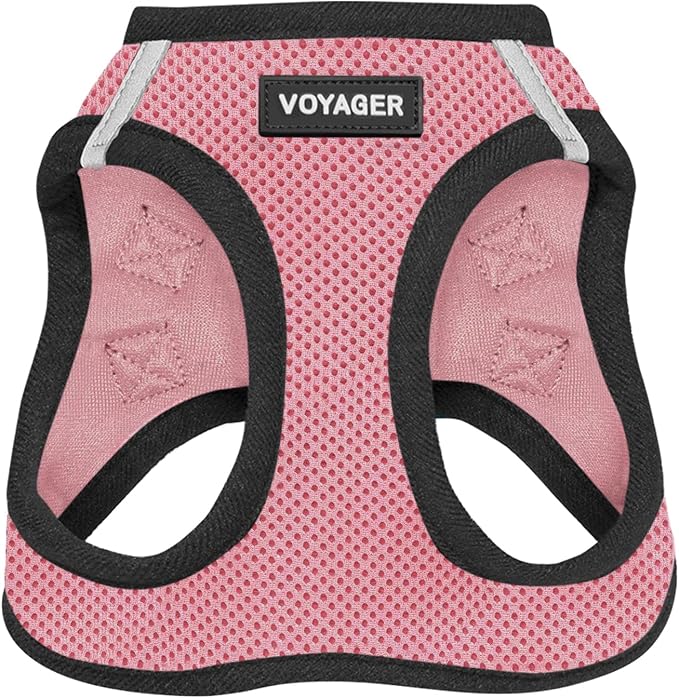 Best Pet Supplies Voyager Step-in Air Harness - All Weather Mesh, Reflective, No Pull Harness for Dogs, Cats - Secure with Hook & Loop Fastener, Buckle, Double D-Rings - Pink/Black Trim, XXS
