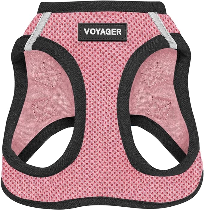 Best Pet Supplies Voyager Step-in Air Harness - All Weather Mesh, Reflective, No Pull Harness for Dogs, Cats - Secure with Hook & Loop Fastener, Buckle, Double D-Rings - Pink/Black Trim, S