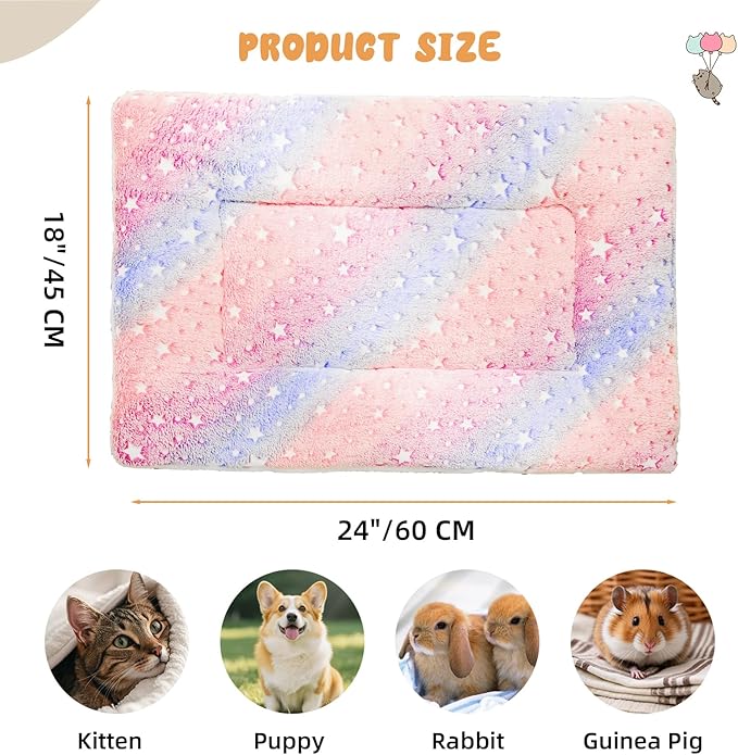 2-Pack Extra Large Self Warming Cat Bed Mat - 45x60cm (18"x24") Ultra Thick 5cm Thermal Pet Pad with Dual-Sided Flannel & Polar Fleece, Washable Cat & Dog Bed for Indoor Outdoor Use Rainbow Stars