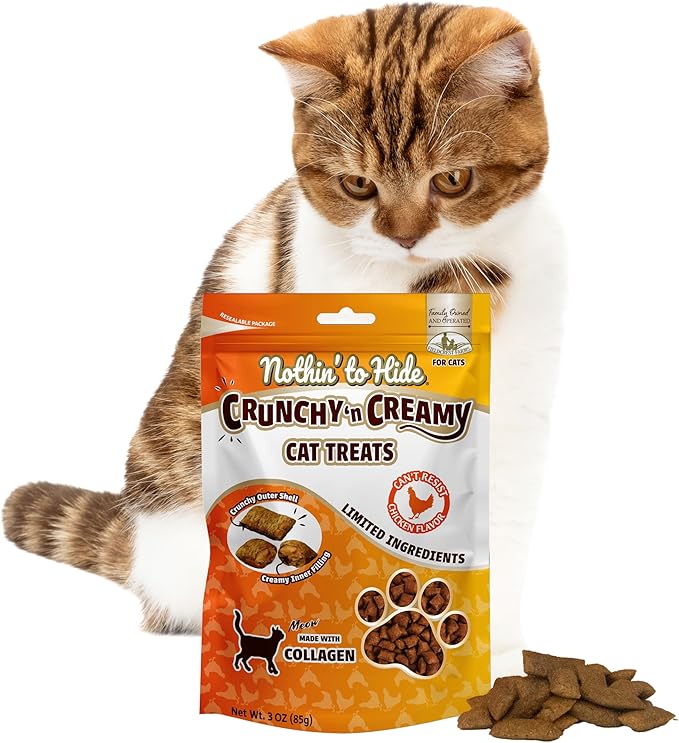 Fieldcrest Farms Nothin’ to Hide Collagen Cat Treats – Crunchy & Creamy Cat Snacks, High-Protein Treats for Healthy Skin, Coat & Joints, Chicken Flavor, 3 oz.
