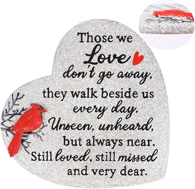 Heart Shaped Memorial Garden Stones, 10 inches Sympathy Garden Stone for Loved One, in Memory of Loved one Gifts, Resin Garden Stepping Stones Outdoor, Memorial Gifts (Grey Heart)