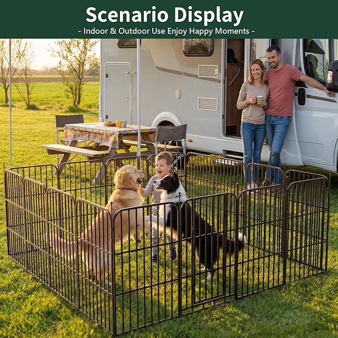 Metal Dog Playpen 40" 16 Panels with 2 Doors for Medium Large Dogs, Indoor Outdoor Exercise Pen for Yard RV Camping, Thickened Steel Tube, Gravity Lock & Ball Head Iron Rods