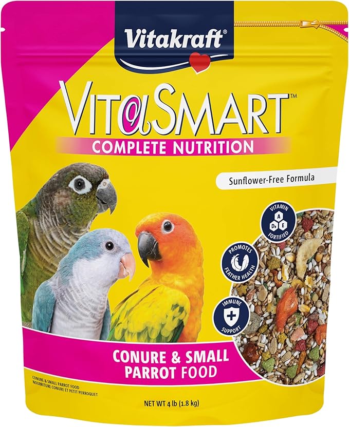 Vitakraft VitaSmart Conure Small Parrot Food 4 Pound Bag Premium Bird Food Mix with Real Vegetables Fruits Grains and Seeds Provides Wholesome Daily Nutrition and Variety for Conures & Small Parrots