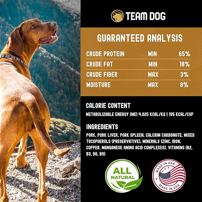 Team Dog Freeze-Dried Raw Pork Soft Dog Treats & Dog Food Topper | Grain Free Dog Treats for Training | 100% USA-Sourced Pork for Cleaner Teeth, Digestive Health & Muscle Growth | 14 oz Bulk Size
