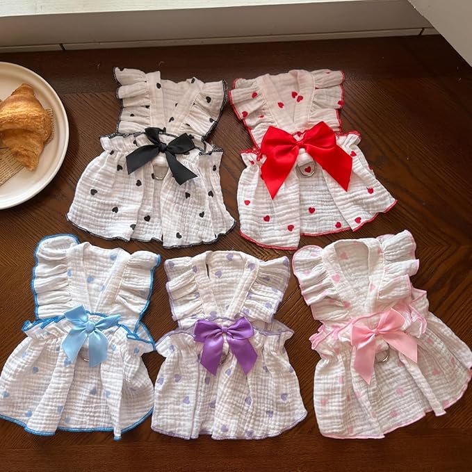 TAPBULL Dog Dresses, Fashionable Pet Dog Clothes with Heart Design, Cute Cat Birthday Dress Outfit (Pink/Red/Blue/Purple/Black 5-Pack), X-Large