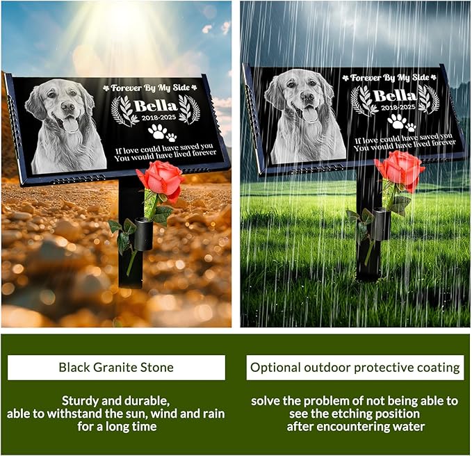Personalized Pet Memorial Stone, Weatherproof Granite Dog Headstone - Custom Grave Markers for Dogs&Cats Engraved with Photo Name Date,Memorial Stones for Memory Garden