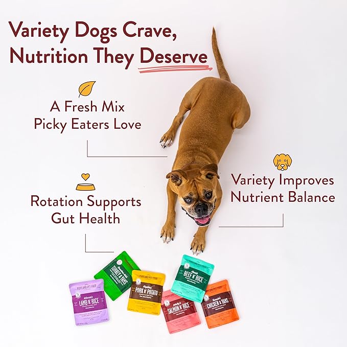 Portland Pet Food Company Fresh Dog Food Pouches Human-Grade Toppers Wet Pet Meal & Mix-Ins - Gluten-Free Limited Ingredient Wally’s Salmon N’ Rice - Large & Small Breed, Puppy to Senior - 8 Pack