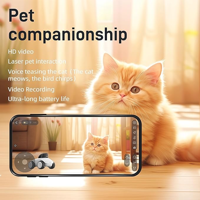 Family Smart Companion Robot, 2K HD Pet Camera Robot, Security Camera for Home, Battery-Powered with Phone App, 1-Click Interaction, 2-Way Voice, Night Vision, Motion Detection, Video Recording