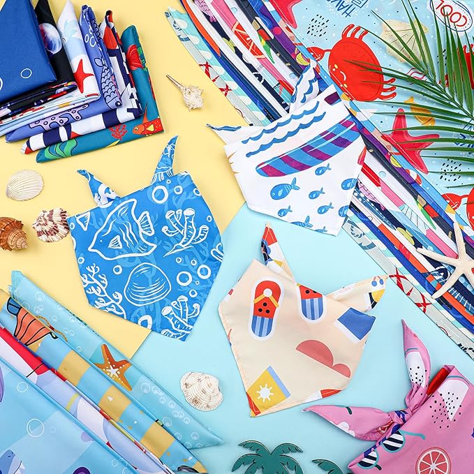 100 Pcs Ocean Dog Bandanas Bulk Pet Bibs Colorful Triangle Pet Ocean Scarf Bandanas for Medium Large Dogs Birthday Summer Beach Holiday Costume Decor