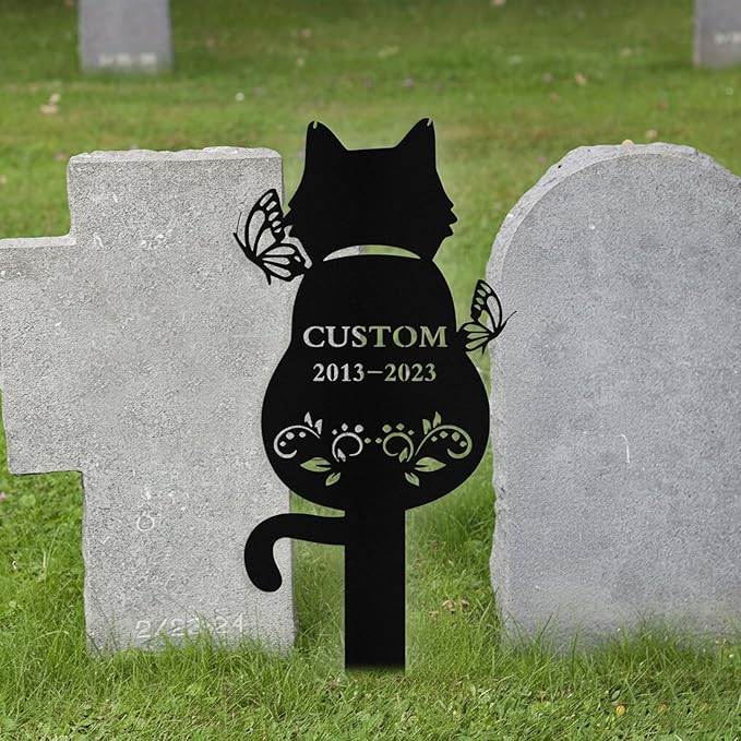 Custom Cat Grave Marker Outdoor, Personalized Metal Cat Memorial Grave Stake with Name and Date, Outdoor Waterrproof Cats Memorial Plaque