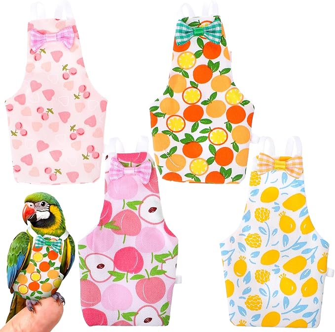 4 Pcs Bird Diaper, Cute Pet Bird Diaper, Parrot Nappy Reusable Flight Suit with Waterproof Inner Birds Diapers for Parakeet Cockatiel Mini Macaw Budgie Canary