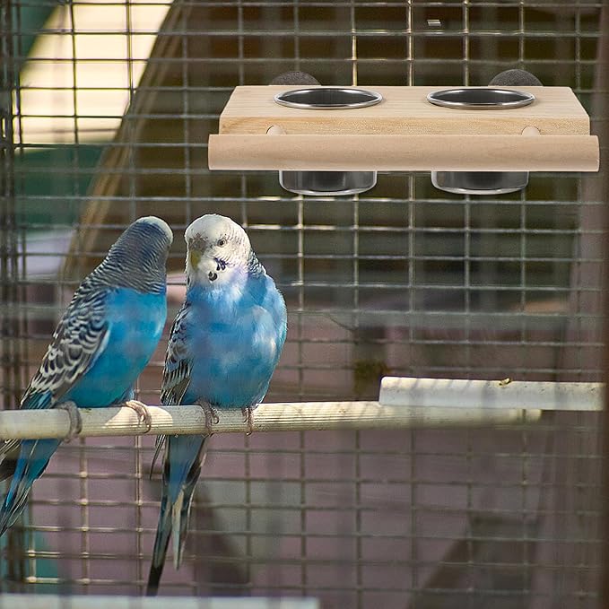 PRETYZOOM 2pcs Parrot Food Bowl Stainless Steel Bird Cage Accessories Feeding Cups with Stand Small and Large for Pet Bird Feeding and Watering Supplies