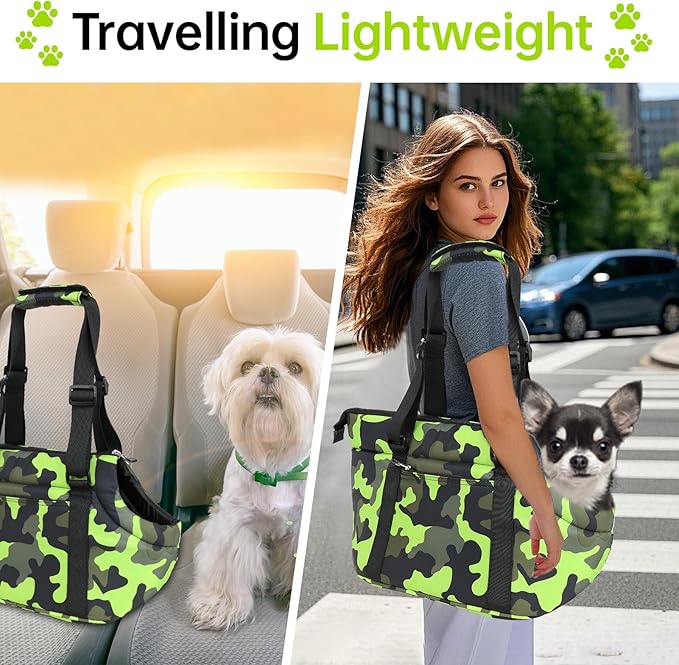 Premium 10mm Padded Dog Purse Carrier for Small Dogs, Pet Tote Bag Shoulder Carrying for Dog/Cat Below 4kg/9lbs -Camouflage Green