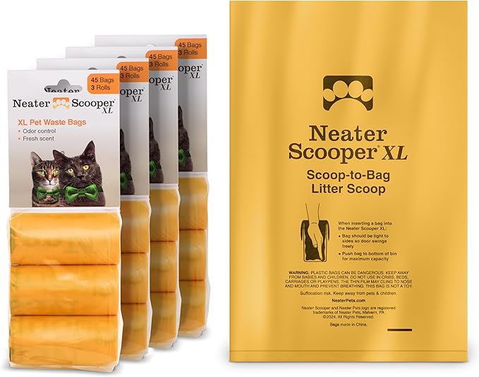 Neater Pets Neater Scooper XL Size Extra-Capacity Waste Bags, Refill Bags for Neater Scooper XL Cat Litter Scoop, Lavender Scent (12 Rolls, 180 Count)