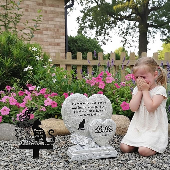 Custom Cat Grave Marker Outdoor, Personalized Metal Cat Memorial Grave Stake with Name and Date, Outdoor Waterrproof Cats Memorial Plaque
