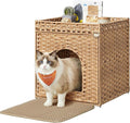Feandrea Cat Litter Box Enclosure, Handwoven Rattan Hidden Litter Box Furniture with Extra Mat, Removable Washable Tray, Boho Cat House, End Table, Goose Yellow UPCL024YE01