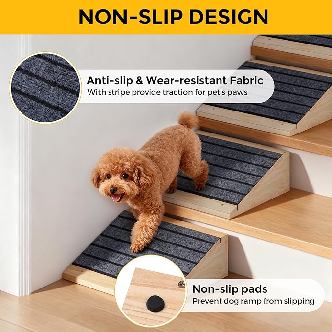 COZIWOW 2 PCS Dog Ramp for Stairs, Non-Slip | Sturdy | Wooden Dog Stairs Pet Ramp for Small Medium Dogs Cat, Pet Steps Stair Wedges Assist for Injured & Older Pets, Gentle Slope Step Stairs(2)