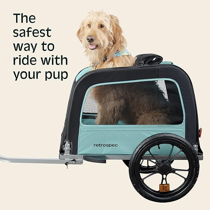 Retrospec Rover Waggin' Pet and Dog Bike Trailer with Weather-Resistant Canopy & Mesh Shield - Foldable Frame, 16in Wheels with Storage Pouch & Internal Safety Leash Supports up to 50 lbs