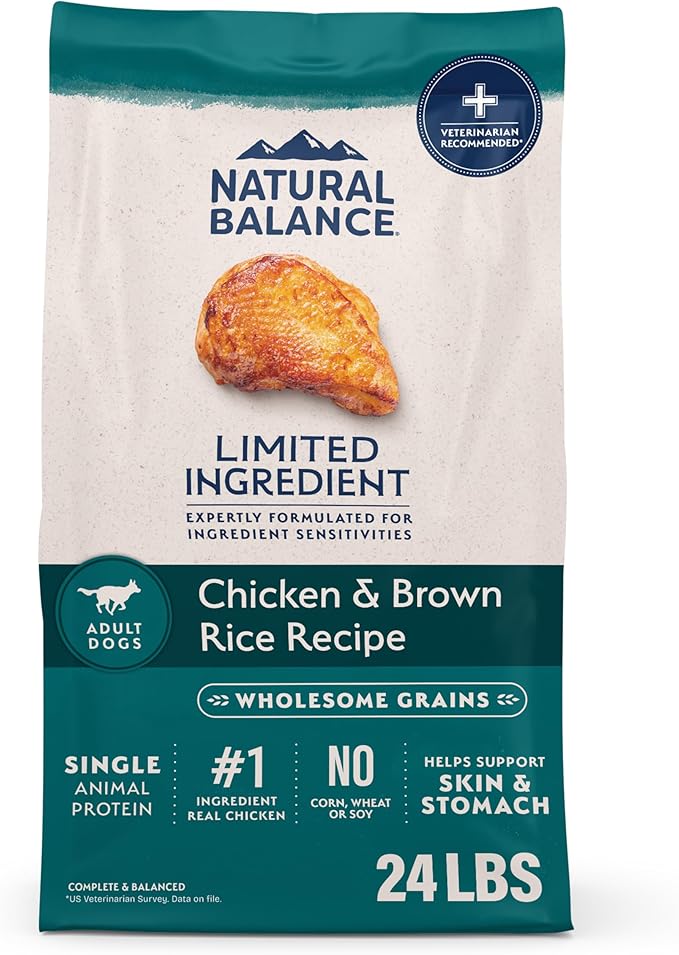 Natural Balance Limited Ingredient Adult Dry Dog Food with Healthy Grains, Chicken & Brown Rice Recipe, 24 Pound (Pack of 1)