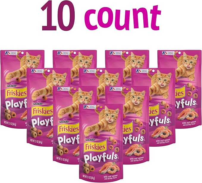 Purina Friskies Playfuls With Salmon and Shrimp Flavor Cat Treats - (Pack of 10) 2.1 oz. Pouches
