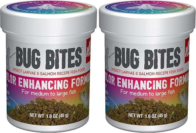 Fluval Bug Bites Color Enhancing Fish Food for Tropical Fish, Granules for Medium to Large Sized Fish, 1.6 oz., A6589, Brown (Pack of 2)