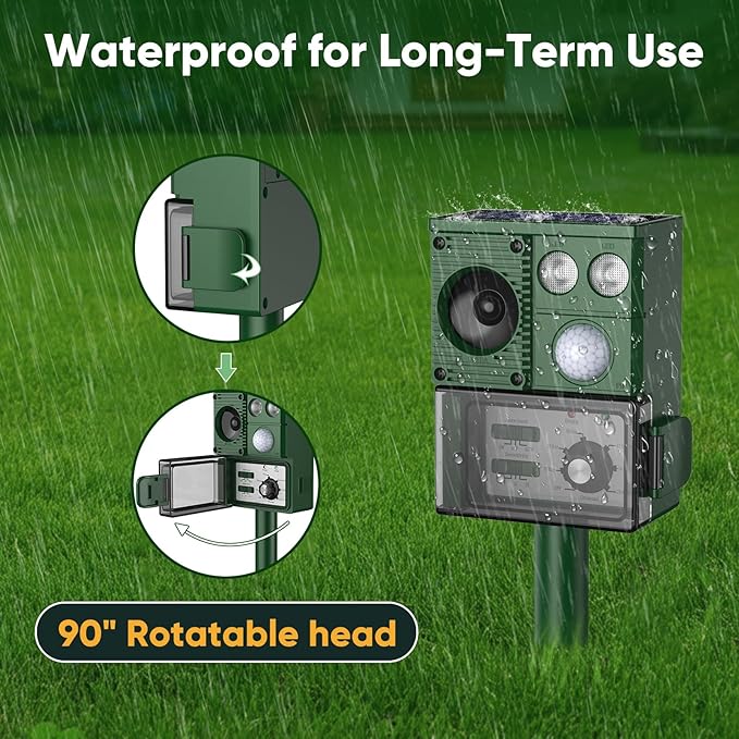 2-Packs Solar Ultrasonic Animal Repellent, Cat Repellent Outdoor, Squirrel Repellent, Deer Repellent Devices, Dog, Raccoon, Skunk, Rabbit, Rodent, Coyote, Waterproof IP 65, PIR Sensor
