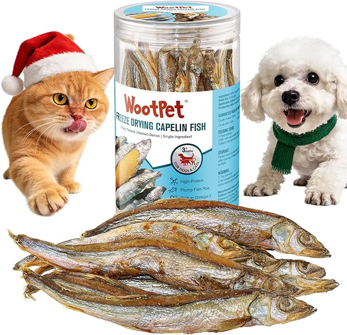 Whole Capelin Cat Treats Freeze Dried - Crunchy Dental Sticks, Single Ingredient Snacks, Rich in Natural Oils for a Glossy Coat & Healthy Skin - No Grains, No Fillers 3.5oz