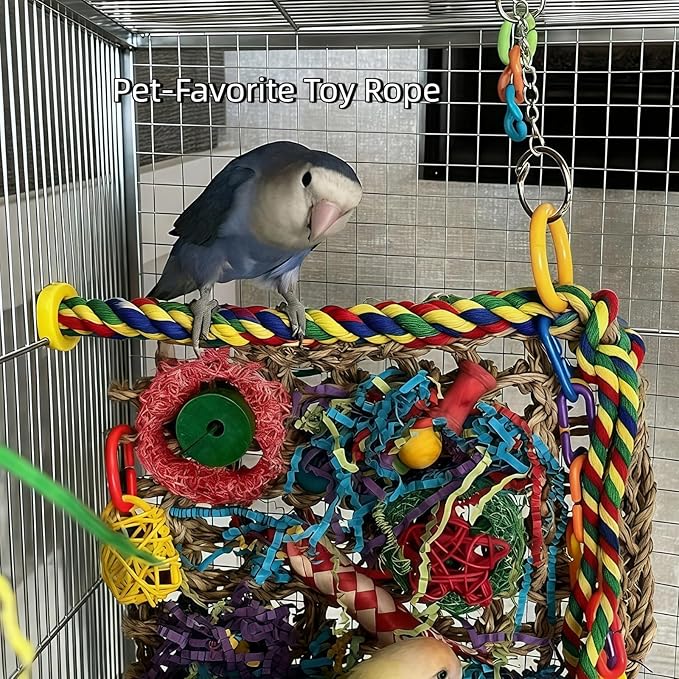 Bird Rope Perches, Parrot Toys, Bungee Rope Perches for Parrots, Cockatiels, Parakeets, Budgie Cages Comfy Birds (Metal Nut) - 15.75 inches