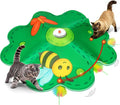 FEELNEEDY Rechargeable Cat Toys, 2 in 1 Hide and Seek Game Interactive Cat Toy, Movable LED Red Dot, Concealed Feathers, Durable Exercise Toys for Indoor Cats, Bored Adult Cats Wand Toy, Green