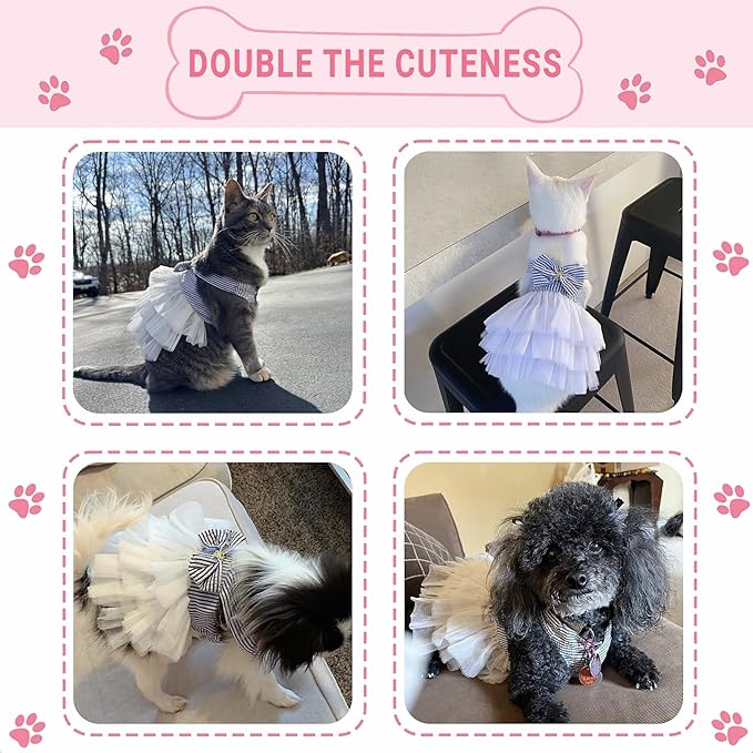 Dog Dresses, Fashion Pet Dog Clothes, Striped Mesh Puppy Dogs Princess Dresses (Blue, Large)