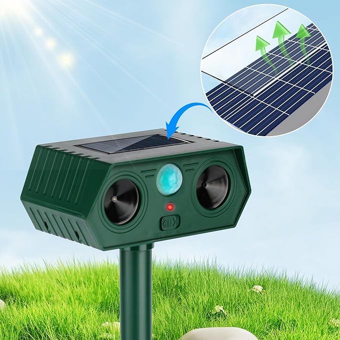 2 Pack 2026 Ultrasonic Animal Repellent Outdoor Cat Repellent Devices Solar Animal Repeller Motion Activated Deterrent to Scare Deer Squirrel Rabbit Raccoon Skunk for Yard Lawn Outdoor