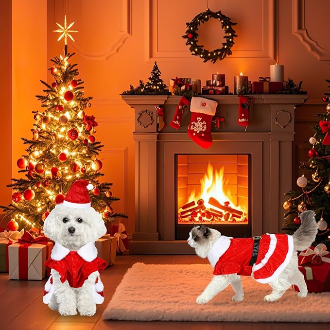 Dog Christmas Dress Santa Hat Dog Christmas Outfit Holiday Santa Costume Outfit Clothes for Small Medium Dogs (Large)